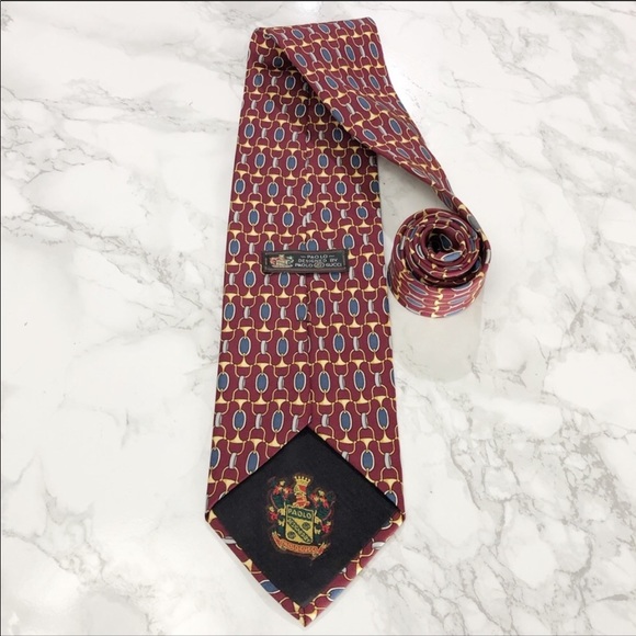Gucci Vintage Red Blue Oval Print Horsebit Tie EUC - Picture 3 of 5